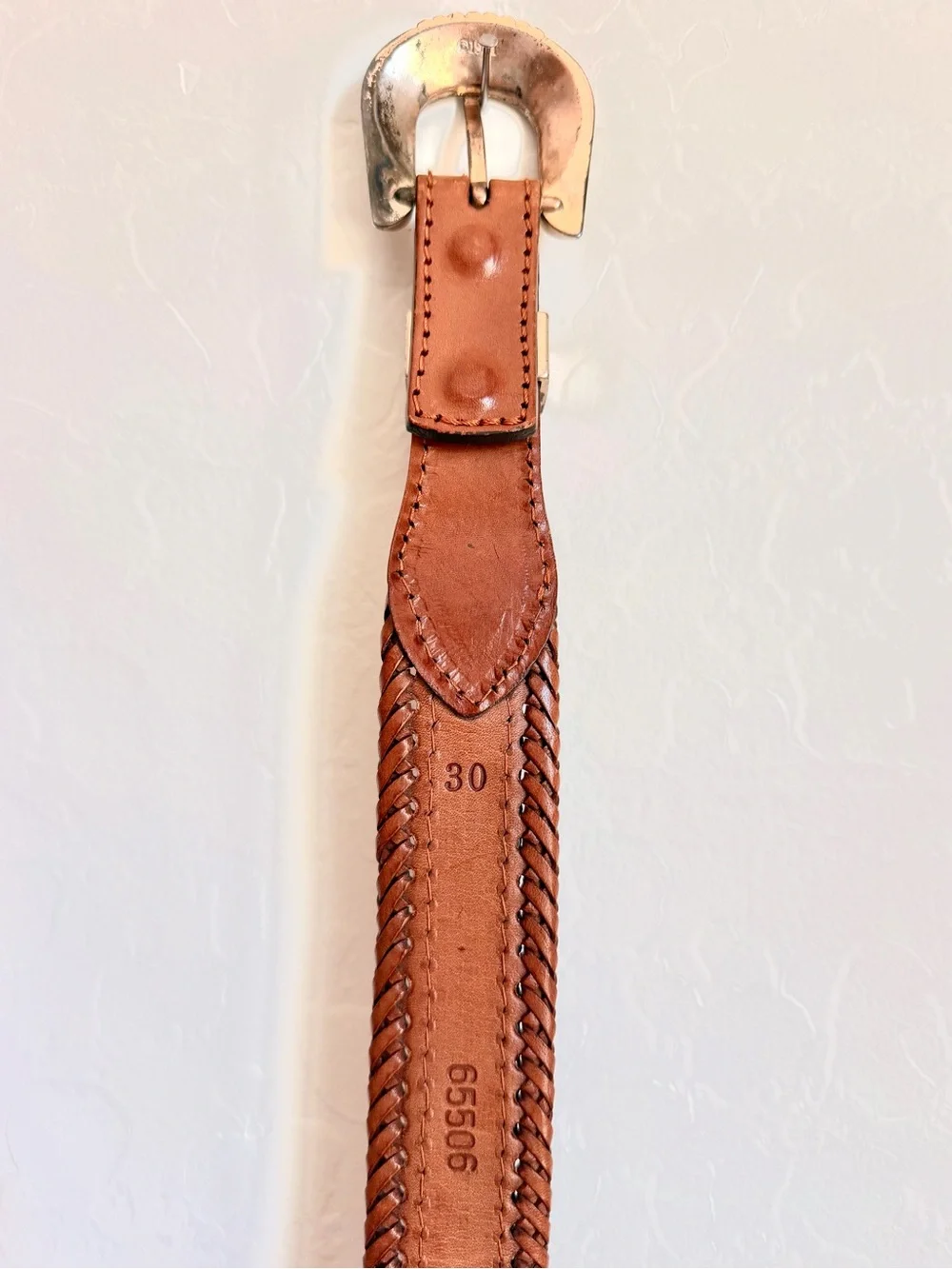 Handcrafted Brown Leather Belt with Multicolor Beaded Accent